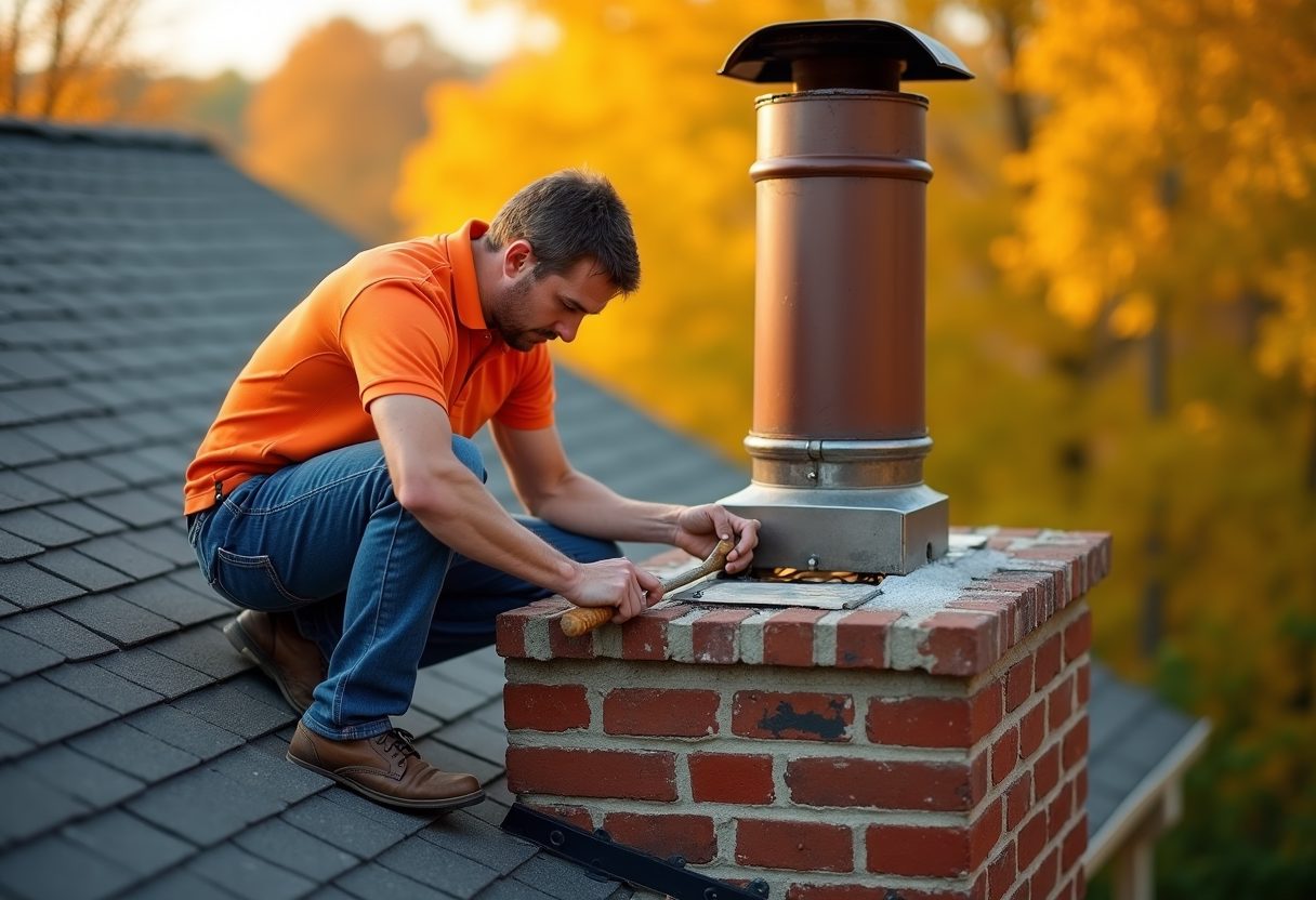 Technician repairing a brick chimney crown — Maple Valley